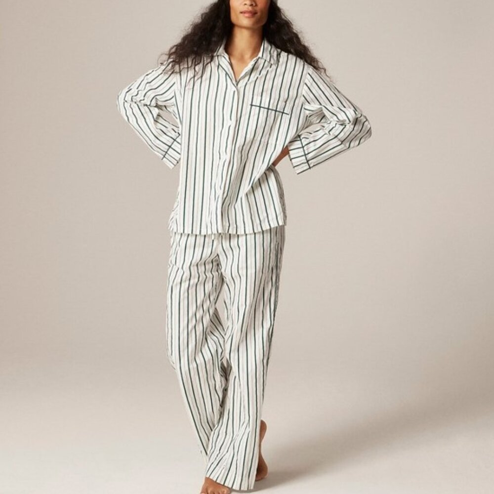 J. Crew Cotton poplin long-sleeve pajama pant set in peppermint stripe 3X